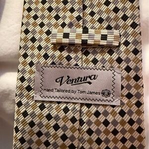 Ventura by Tom Jones Men's Checkered Tie - Brown, Cream, and Gray.